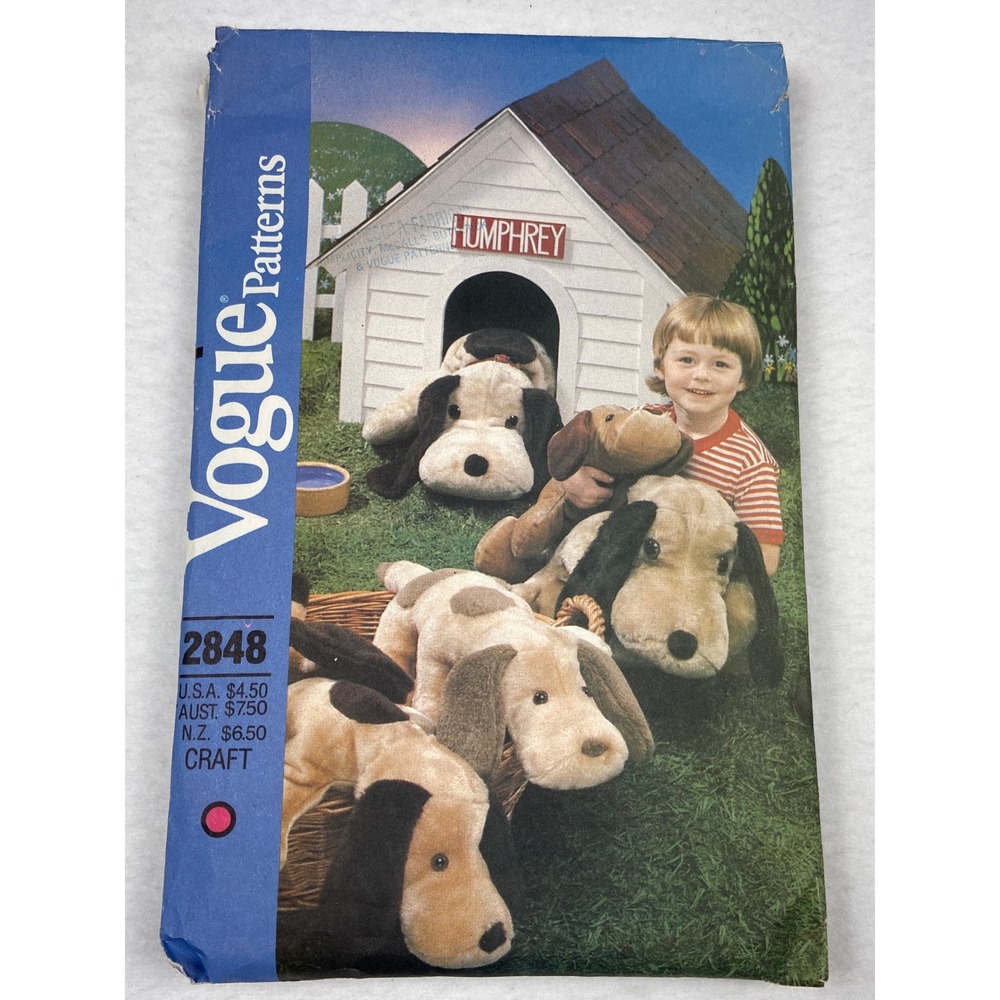 Vogue Patterns 2848 Stuffed Dogs Craft Sewing Pattern 3 Sizes Plush Animal Hound